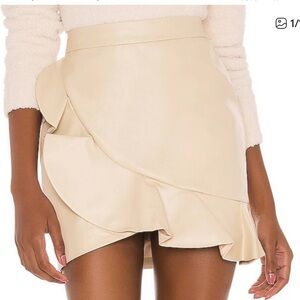 MAJORELLE Poseidon Vegan Leather Mini Ruffle Skirt in Cream
